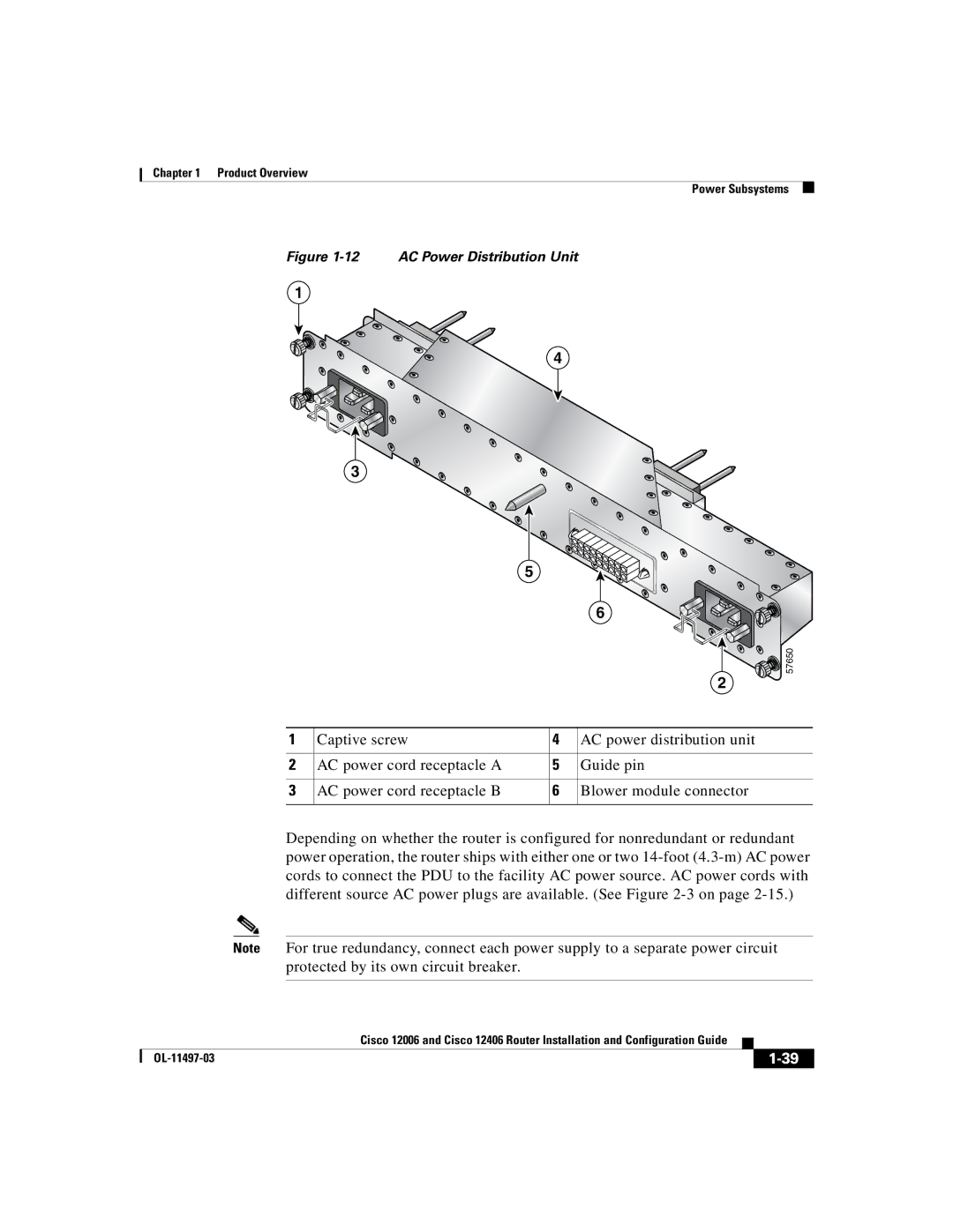 Cisco Systems Cisco 12006, Cisco 12406 manual AC Power Distribution Unit 