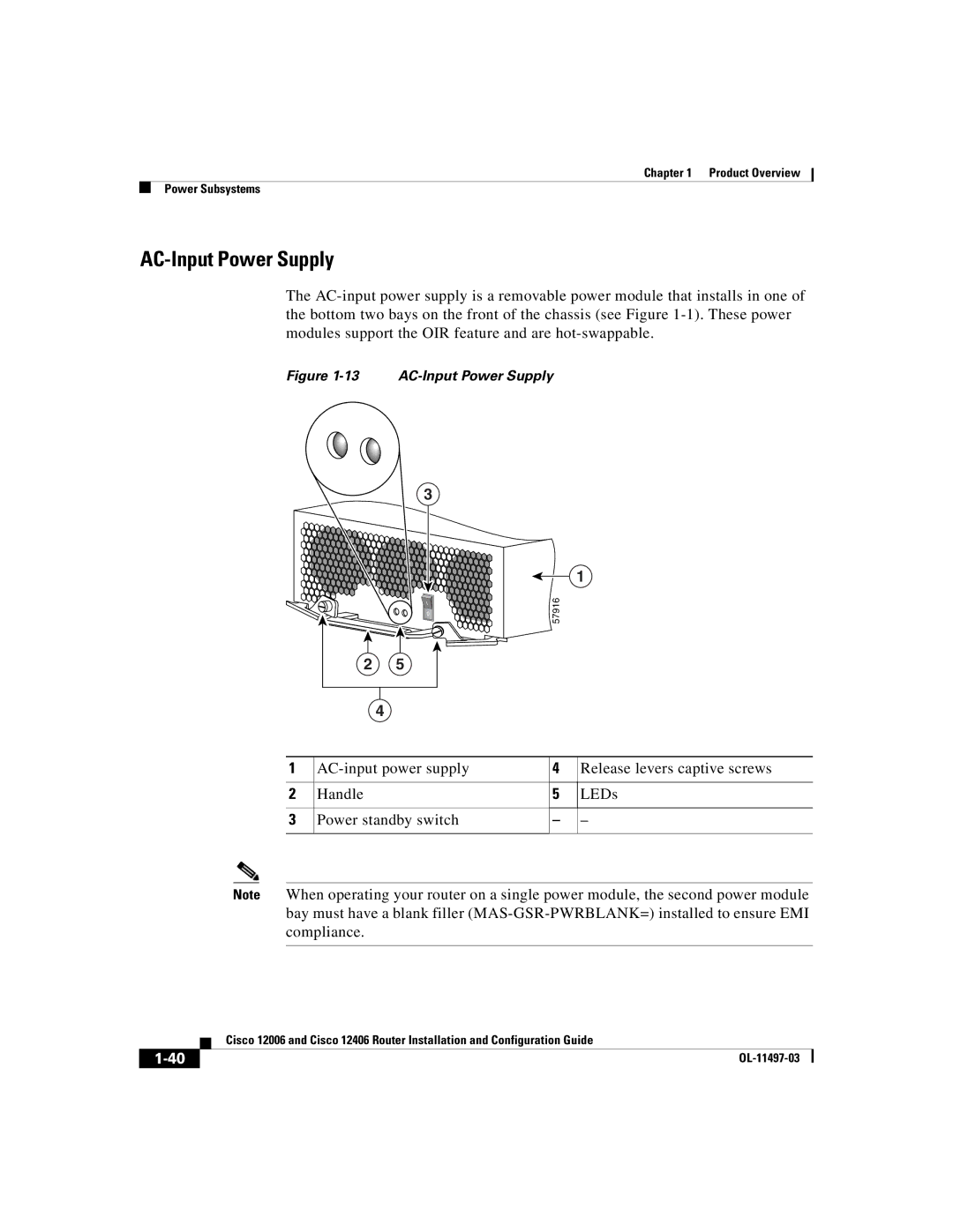 Cisco Systems Cisco 12406, Cisco 12006 manual AC-Input Power Supply 