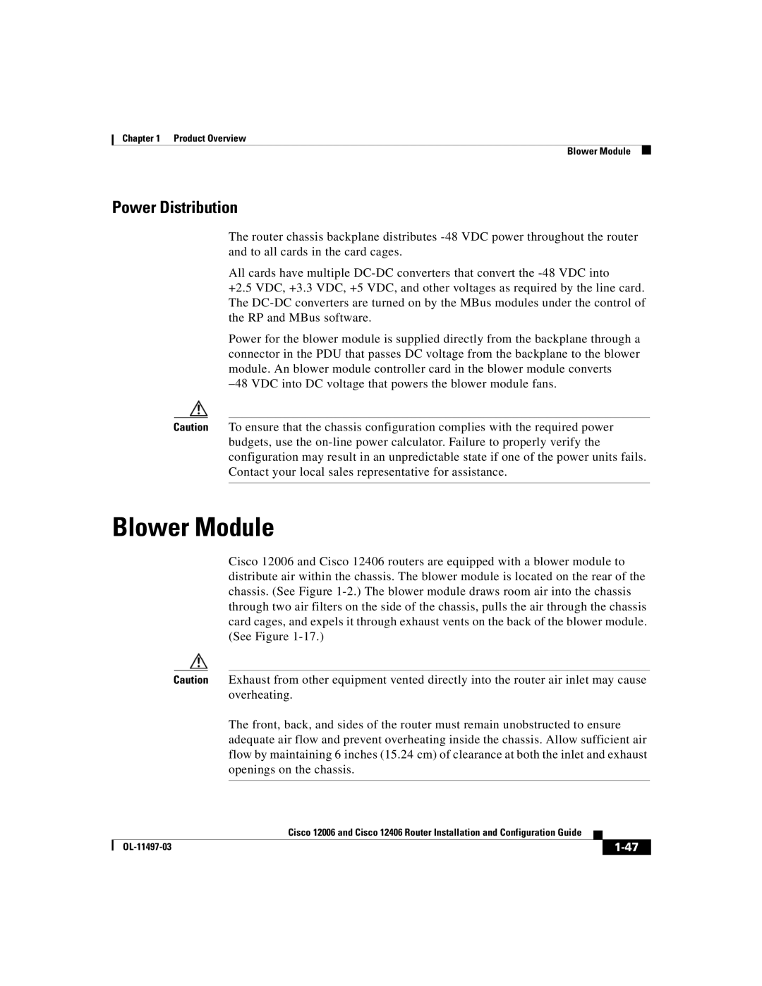 Cisco Systems Cisco 12006, Cisco 12406 manual Blower Module, Power Distribution 