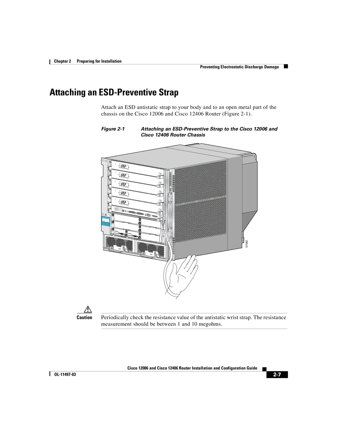 Cisco Systems Cisco 12006, Cisco 12406 manual Attaching an ESD-Preventive Strap 