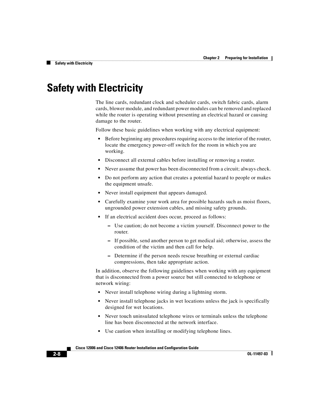 Cisco Systems Cisco 12406, Cisco 12006 manual Safety with Electricity 