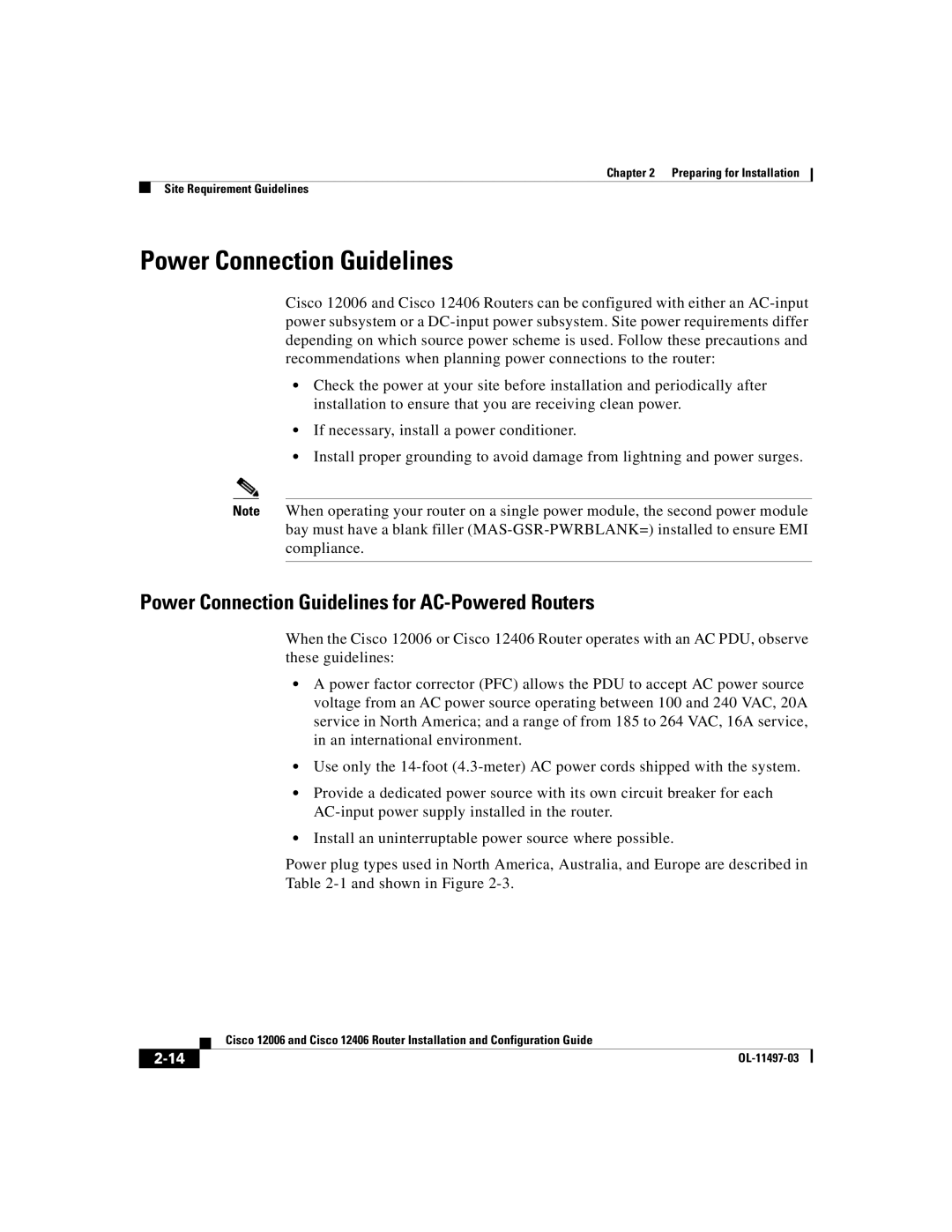 Cisco Systems Cisco 12406, Cisco 12006 manual Power Connection Guidelines for AC-Powered Routers 