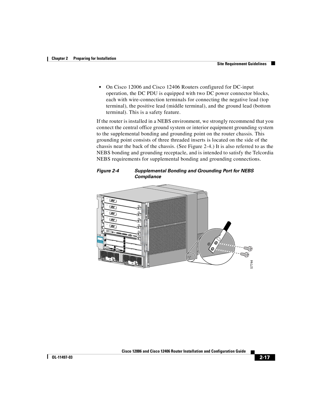 Cisco Systems Cisco 12006, Cisco 12406 manual Supplemental Bonding and Grounding Port for Nebs Compliance 