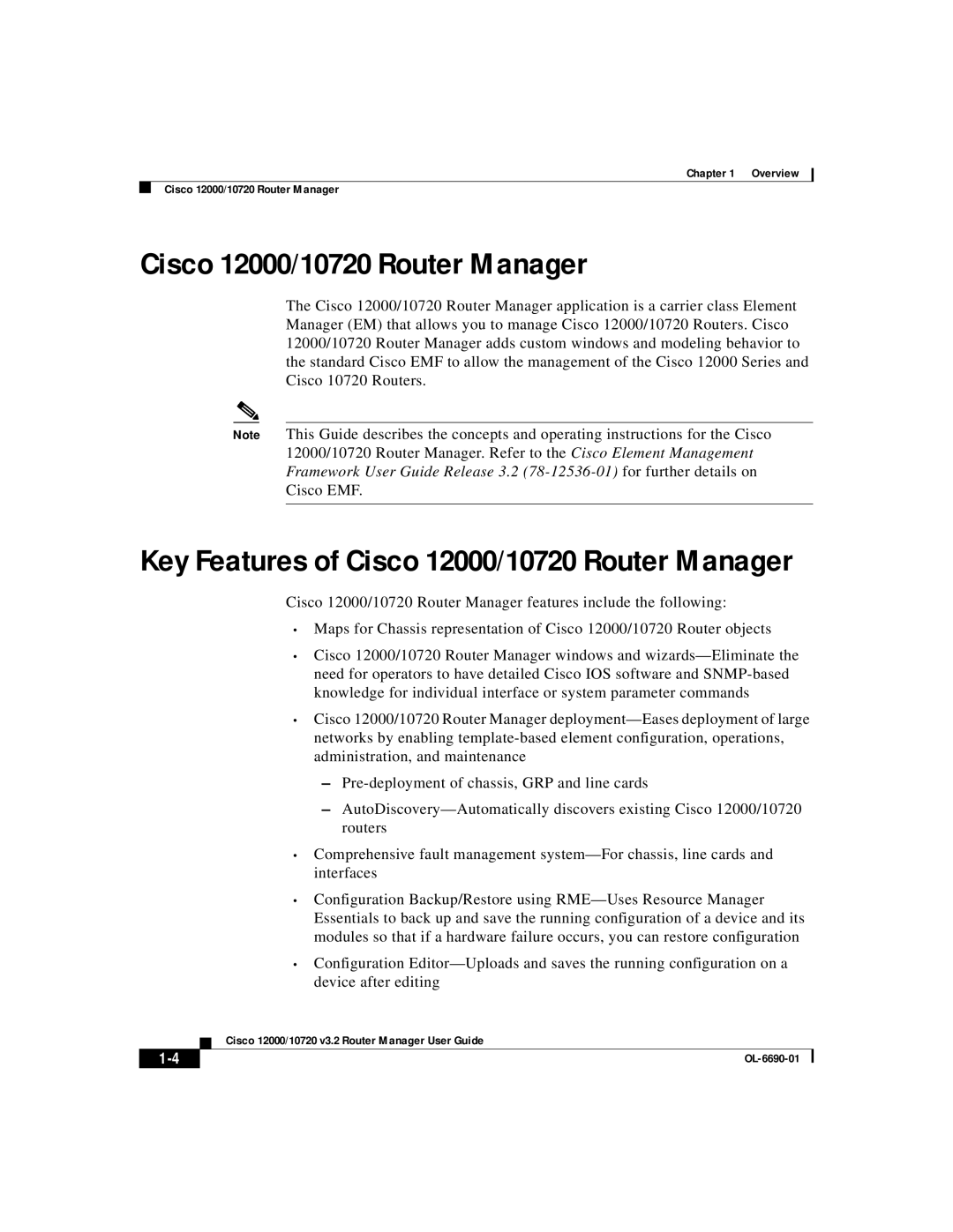 Cisco Systems Cisco 12008, Cisco 12416, Cisco 12016, Cisco 10720 manual Key Features of Cisco 12000/10720 Router Manager 