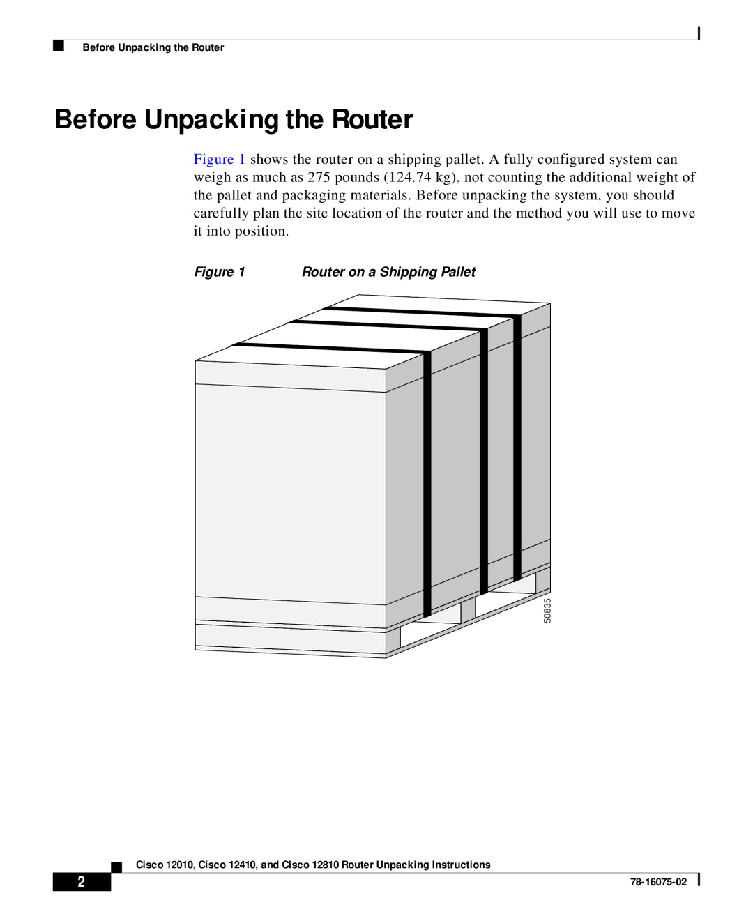 Cisco Systems Cisco 12410, Cisco 12810, Cisco 12010 manual Before Unpacking the Router, Router on a Shipping Pallet 