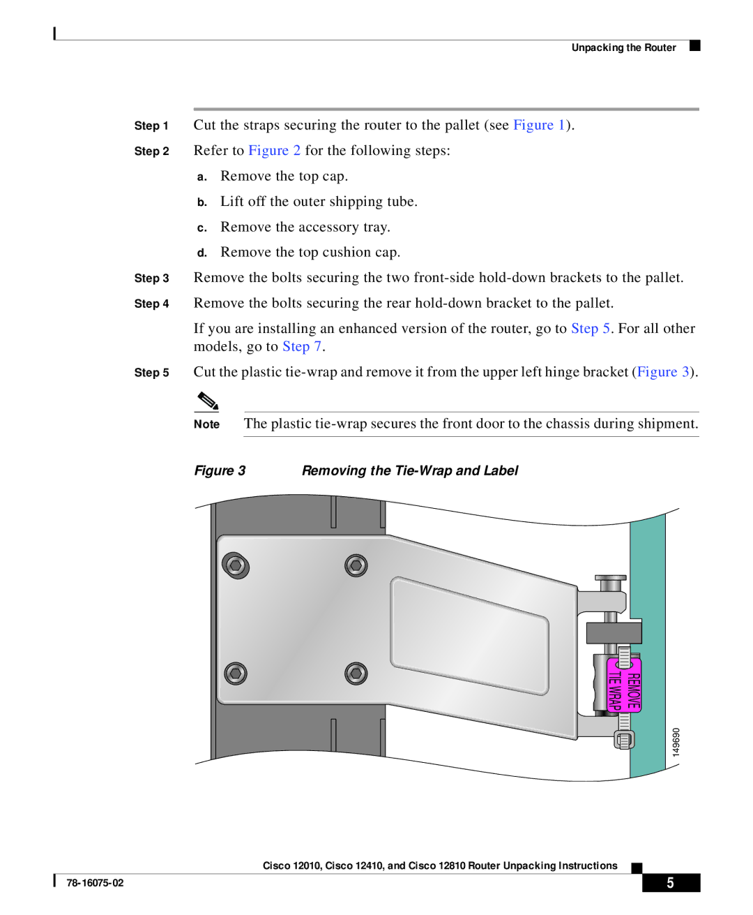 Cisco Systems Cisco 12410, Cisco 12810, Cisco 12010 manual Removing the Tie-Wrap and Label 