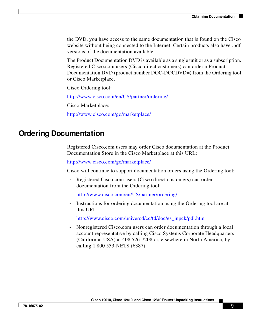 Cisco Systems Cisco 12810, Cisco 12010, Cisco 12410 manual Ordering Documentation 