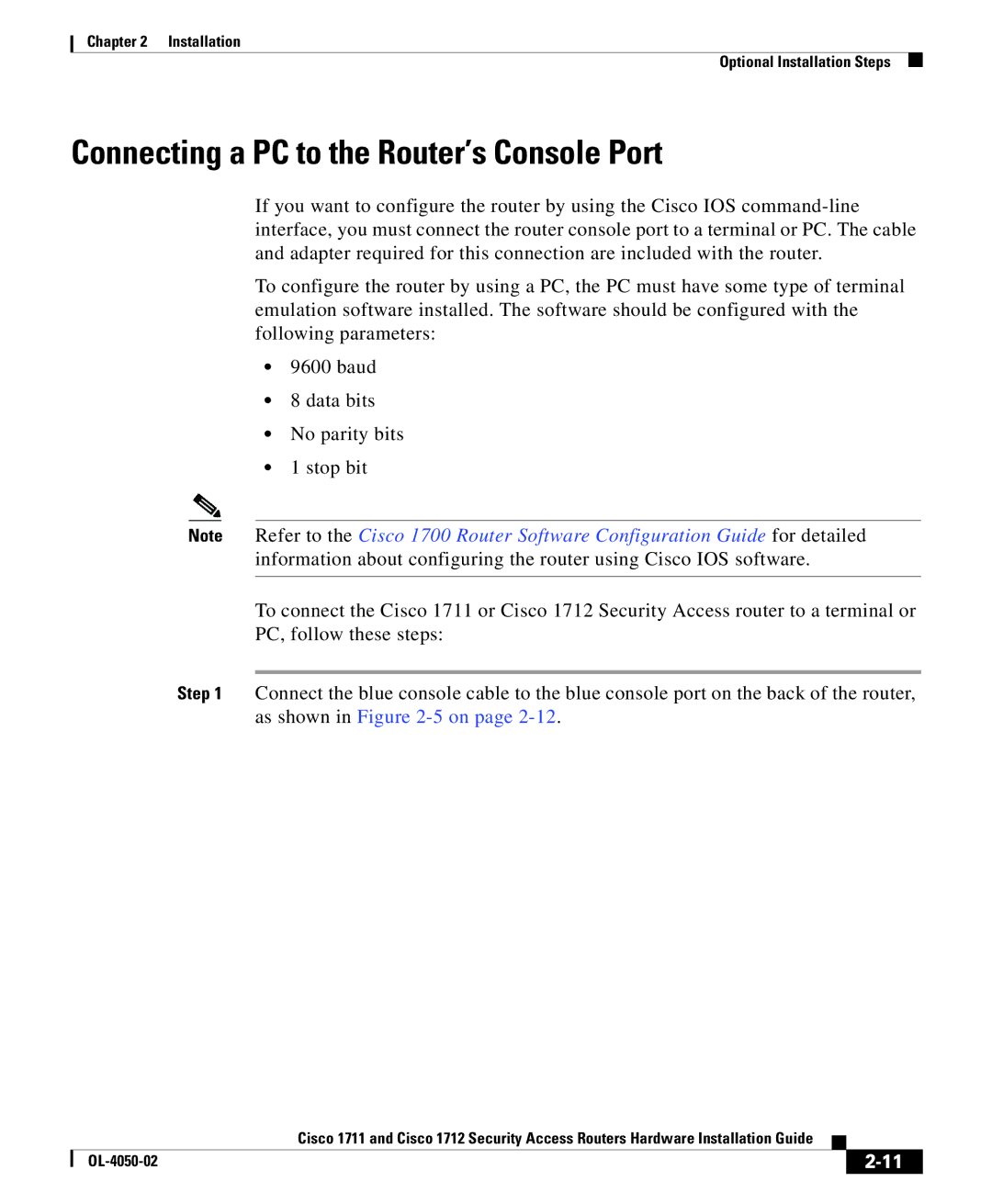 Cisco Systems Cisco 1711, Cisco 1712 manual Connecting a PC to the Router’s Console Port 