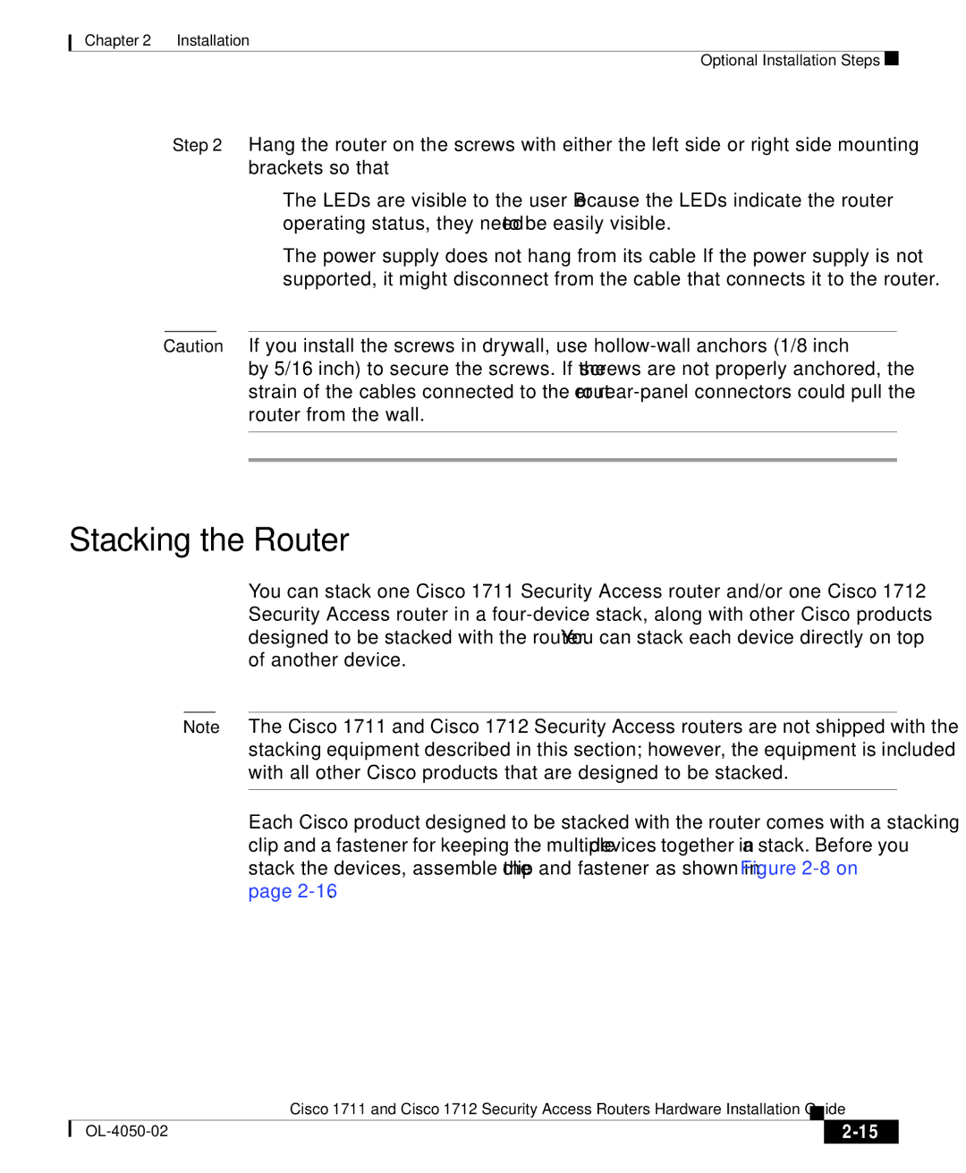 Cisco Systems Cisco 1711, Cisco 1712 manual Stacking the Router 