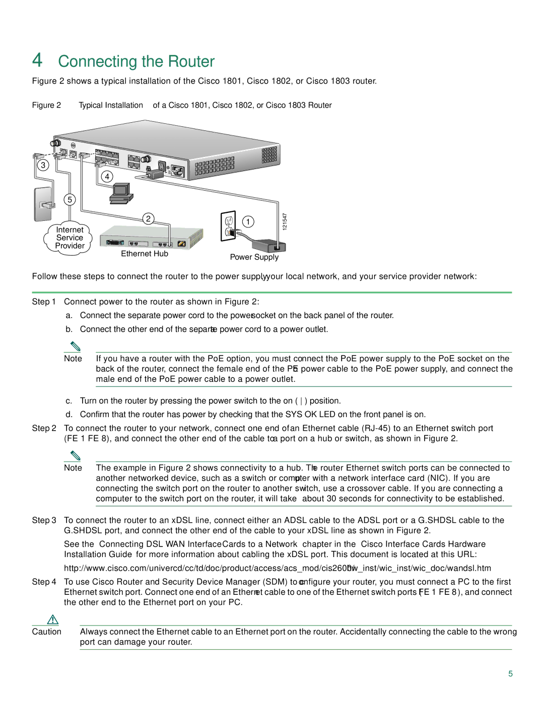 Cisco Systems Cisco 1802, Cisco 1801, Cisco 1803 quick start Connecting the Router 