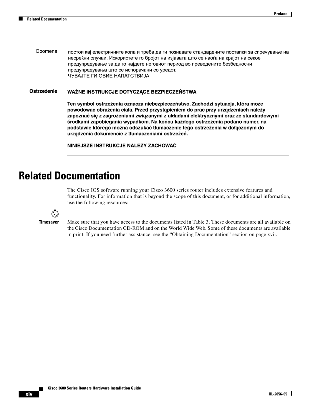 Cisco Systems Cisco 3600 manual Related Documentation 