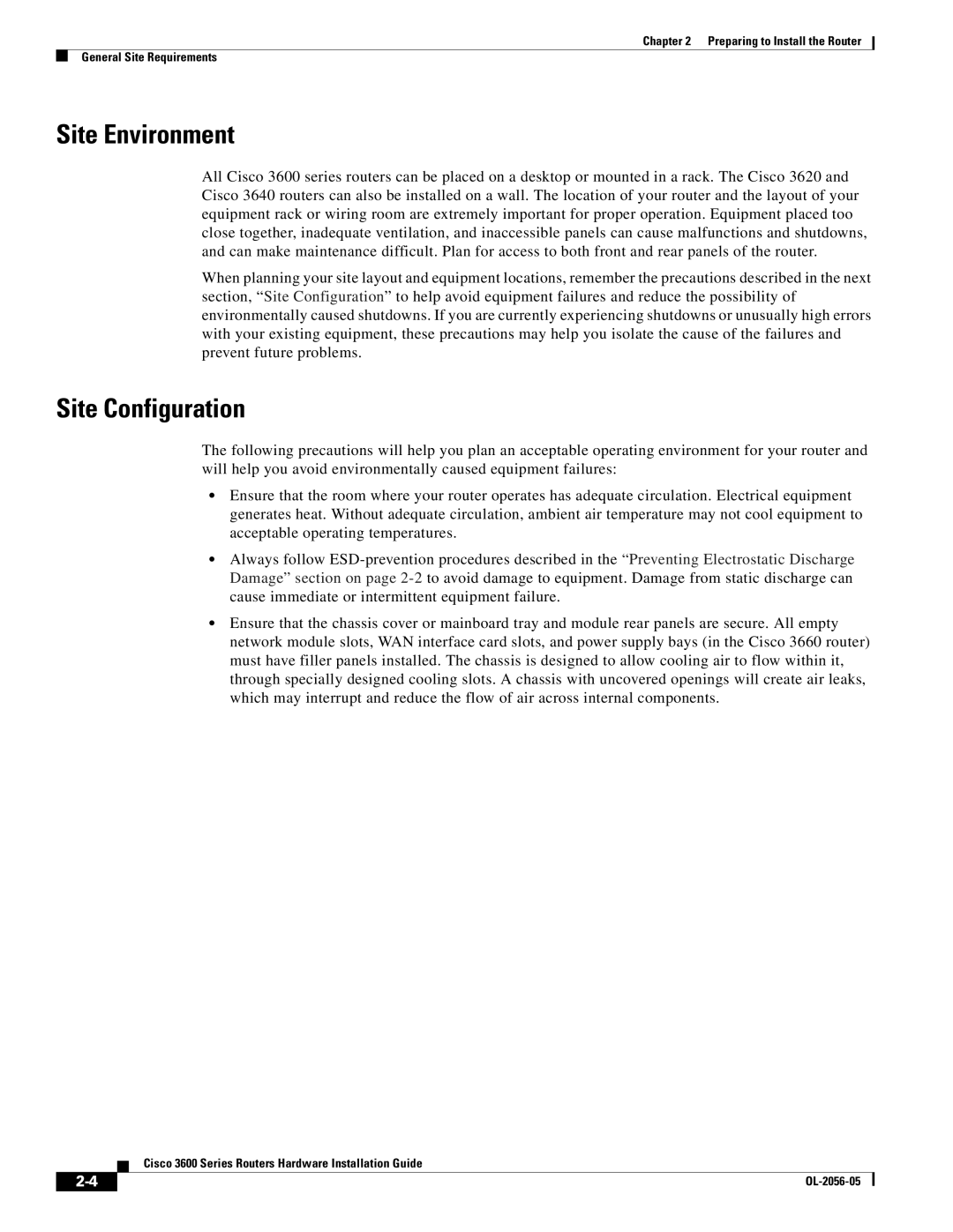 Cisco Systems Cisco 3600 manual Site Environment, Site Configuration 