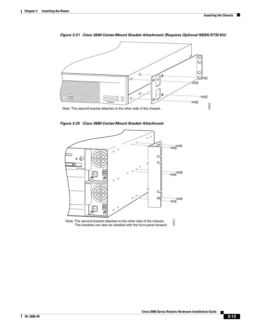 Cisco Systems Cisco 3600 manual Cisco 3660 Center-Mount Bracket Attachment 