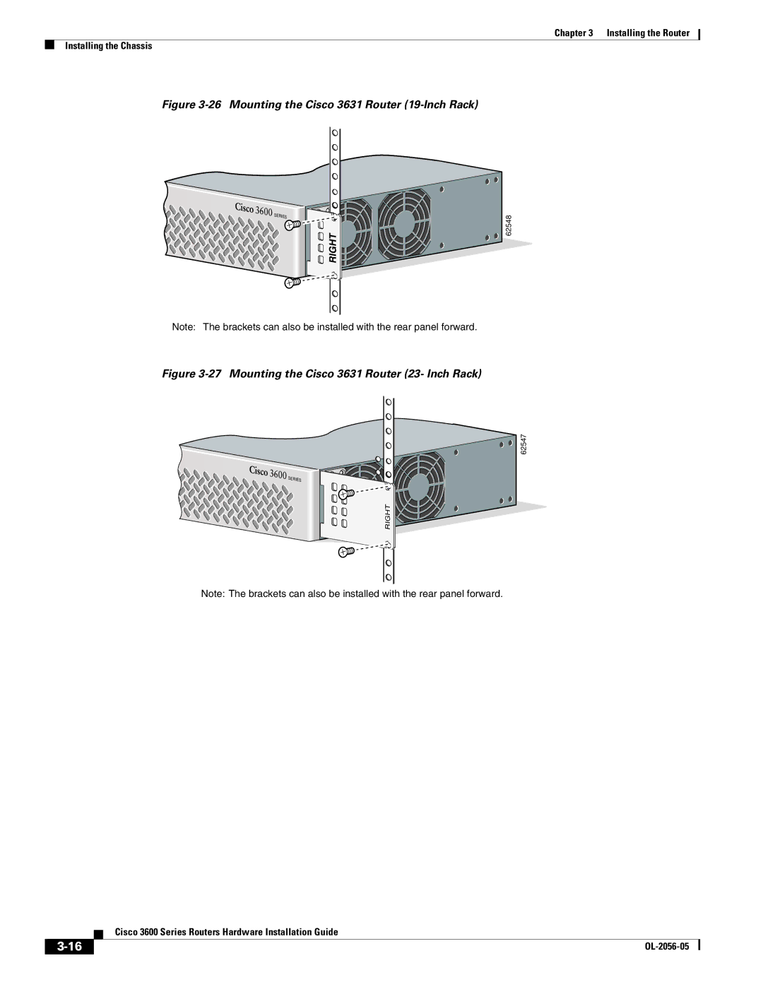 Cisco Systems Cisco 3600 manual Mounting the Cisco 3631 Router 19-Inch Rack 