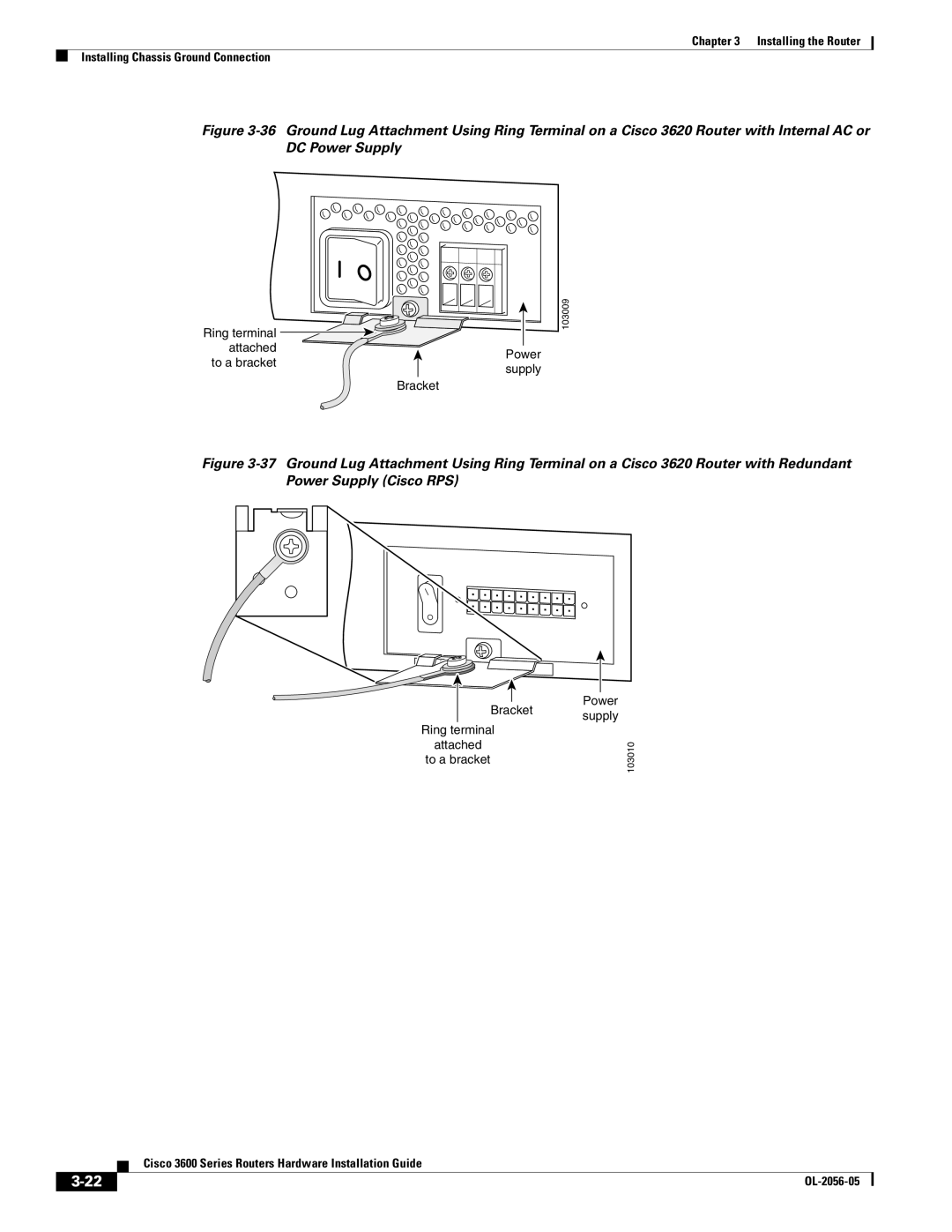 Cisco Systems Cisco 3600 manual Ring terminal attached to a bracket 