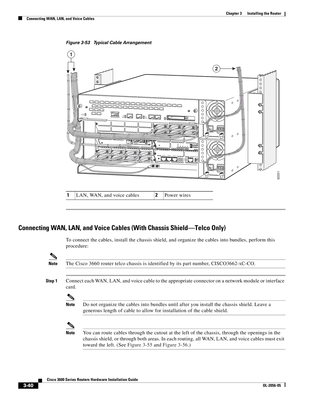 Cisco Systems Cisco 3600 manual LAN, WAN, and voice cables Power wires 