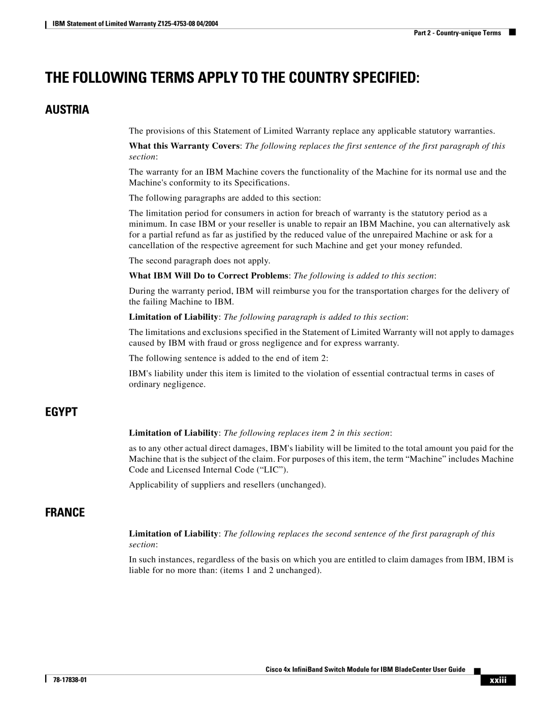 Cisco Systems Cisco 4x manual Austria, Egypt, France, Xxiii 