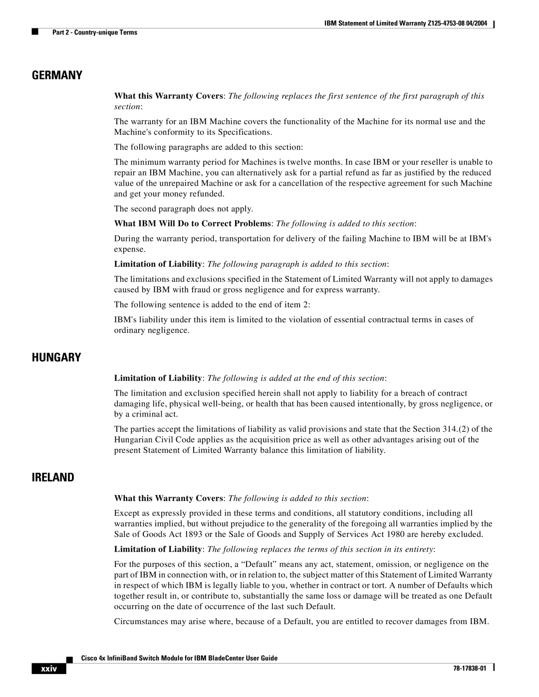 Cisco Systems Cisco 4x manual Germany, Hungary, Ireland, Xxiv 