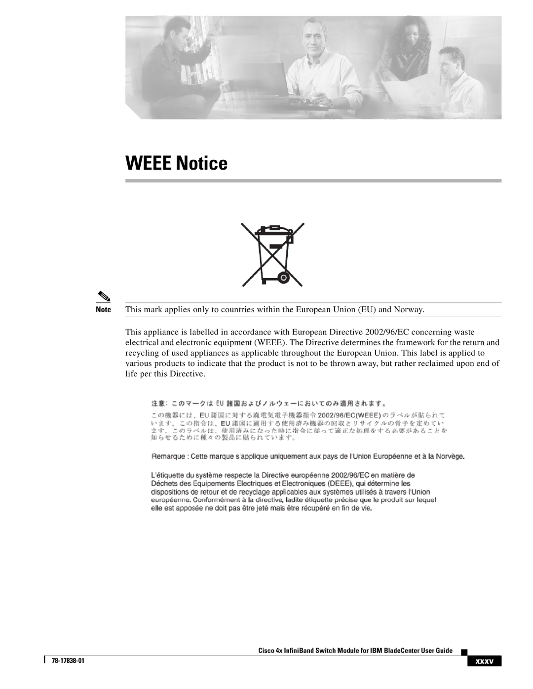 Cisco Systems Cisco 4x manual Weee Notice, Xxxv 