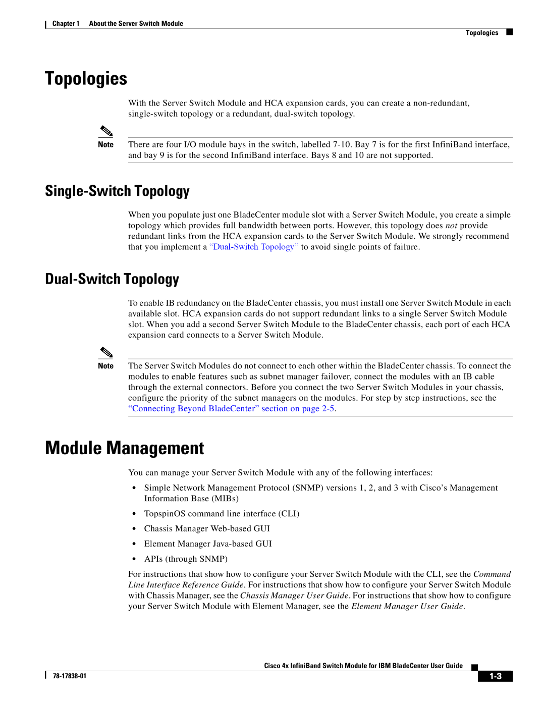 Cisco Systems Cisco 4x manual Topologies, Module Management, Single-Switch Topology, Dual-Switch Topology 