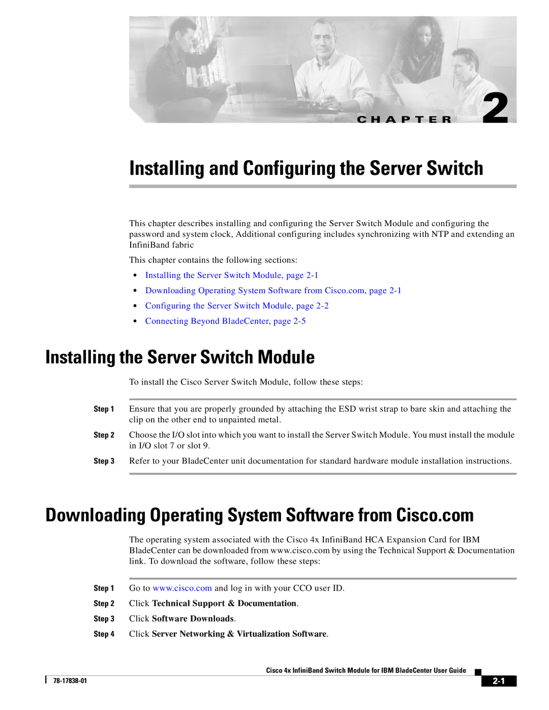 Cisco Systems Cisco 4x manual Installing and Configuring the Server Switch, Installing the Server Switch Module 