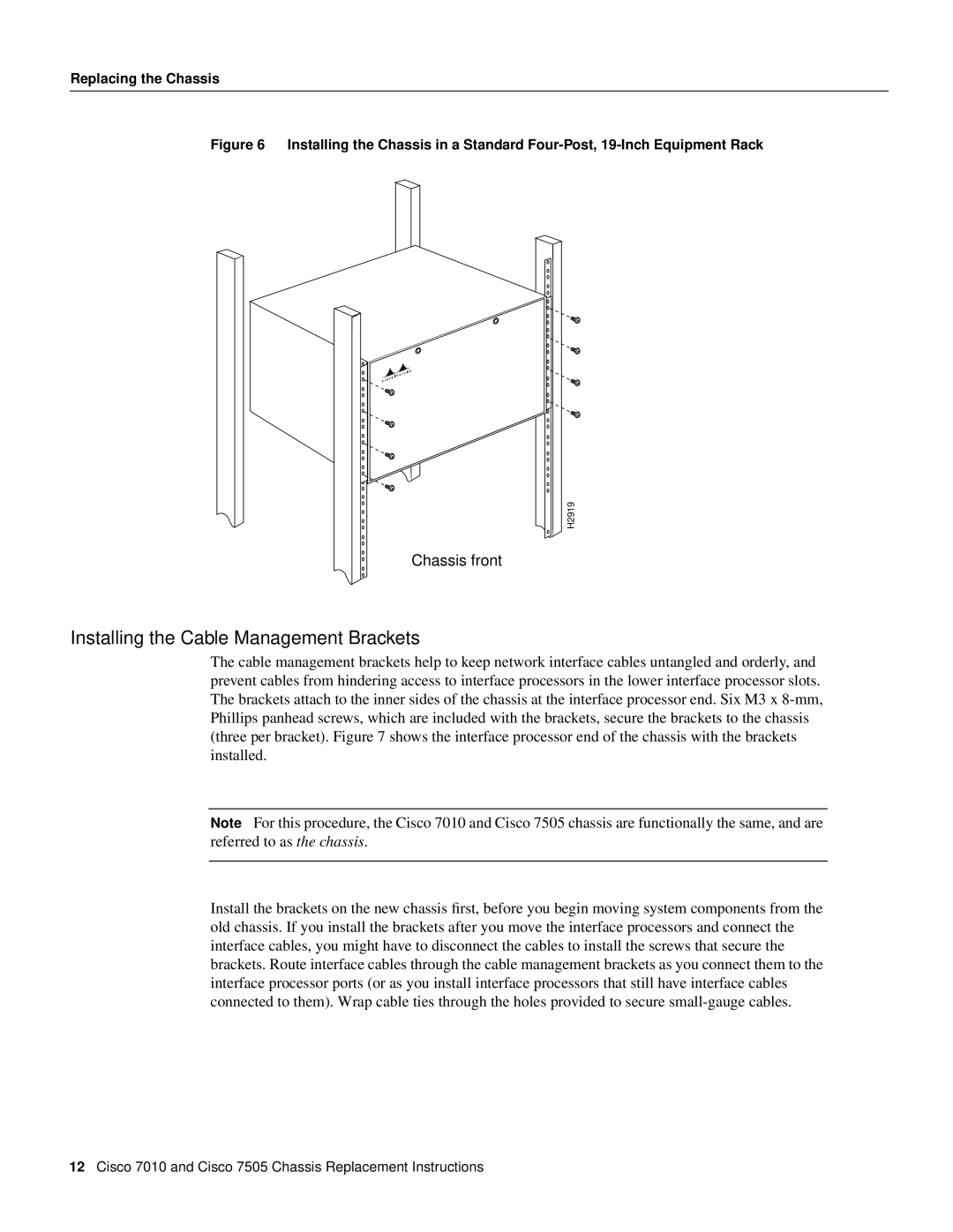 Cisco Systems Cisco 7010, Cisco 7505 installation instructions Installing the Cable Management Brackets 