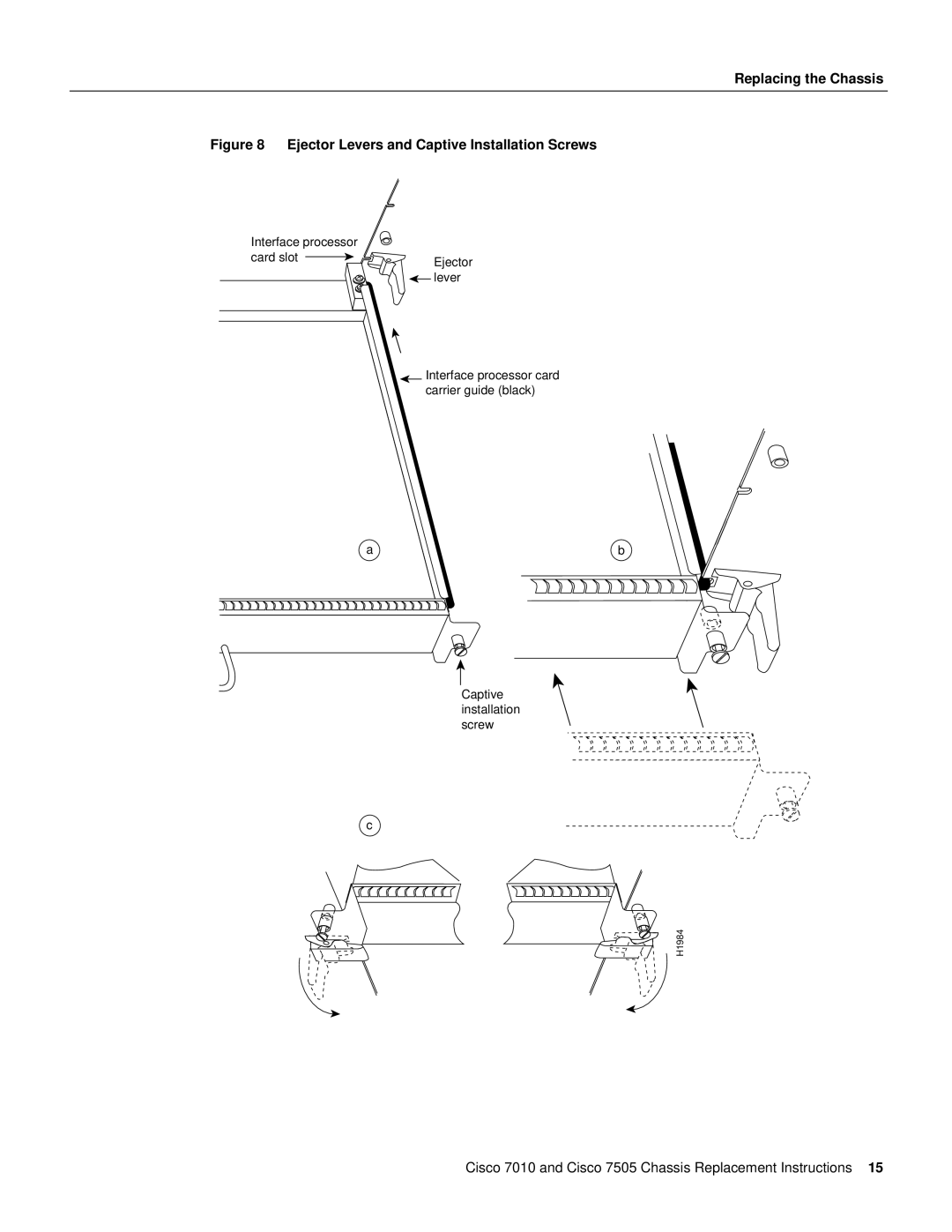 Cisco Systems Cisco 7505, Cisco 7010 installation instructions Ejector Levers and Captive Installation Screws 