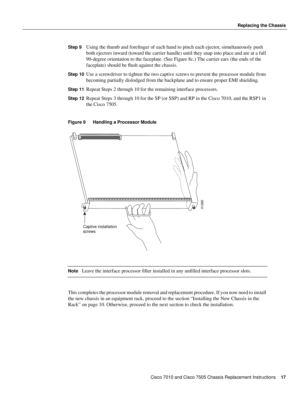 Cisco Systems Cisco 7505, Cisco 7010 installation instructions Handling a Processor Module 