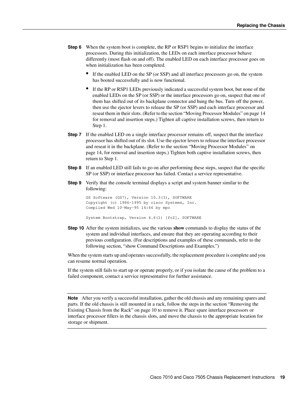 Cisco Systems Cisco 7505, Cisco 7010 installation instructions Replacing the Chassis 