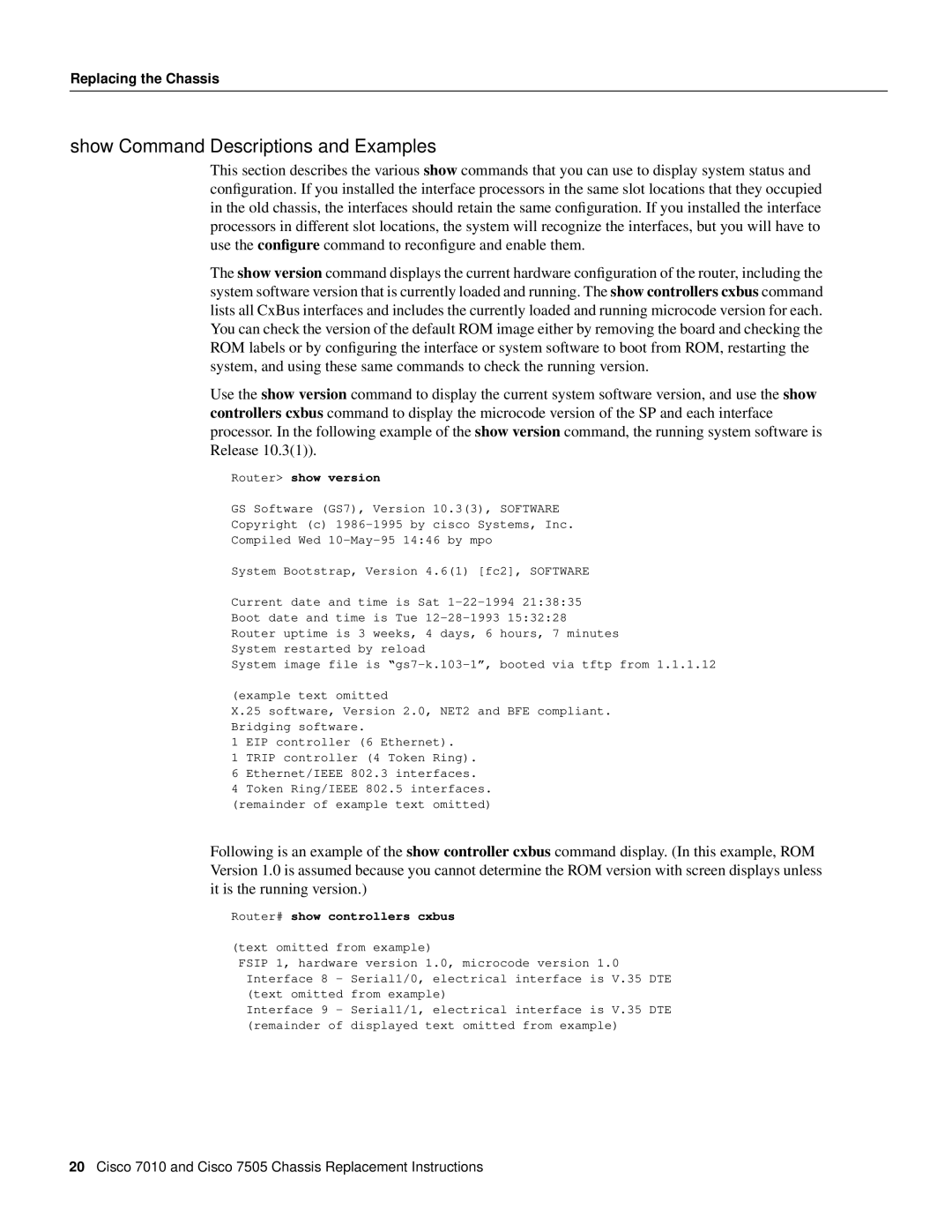 Cisco Systems Cisco 7010, Cisco 7505 installation instructions Show Command Descriptions and Examples, Router show version 