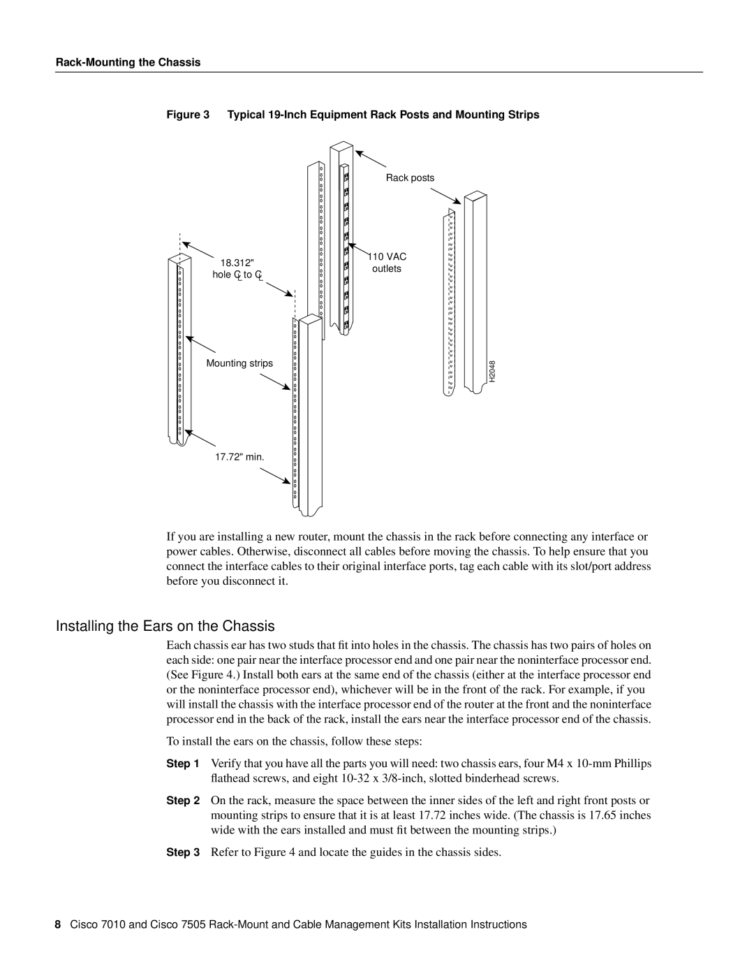 Cisco Systems Cisco 7505/7010 installation instructions Installing the Ears on the Chassis 