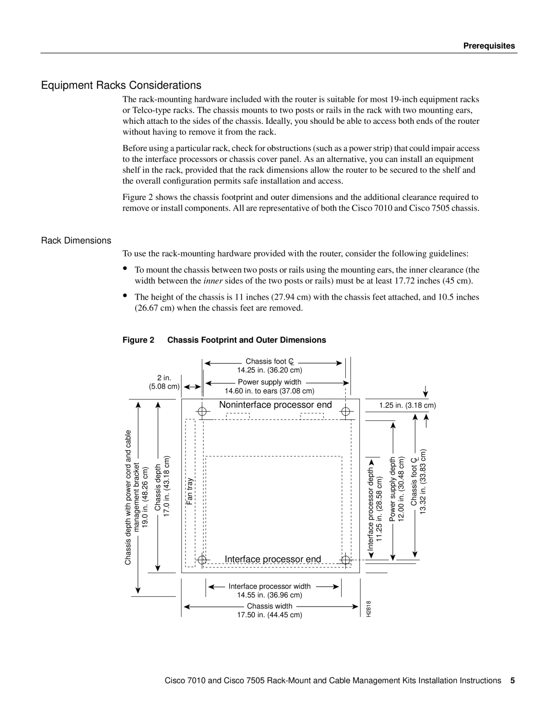 Cisco Systems Cisco 7505/7010 installation instructions Equipment Racks Considerations, Rack Dimensions 