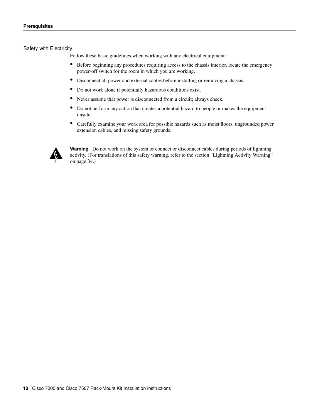 Cisco Systems Cisco 7507, Cisco 7000 installation instructions Safety with Electricity 