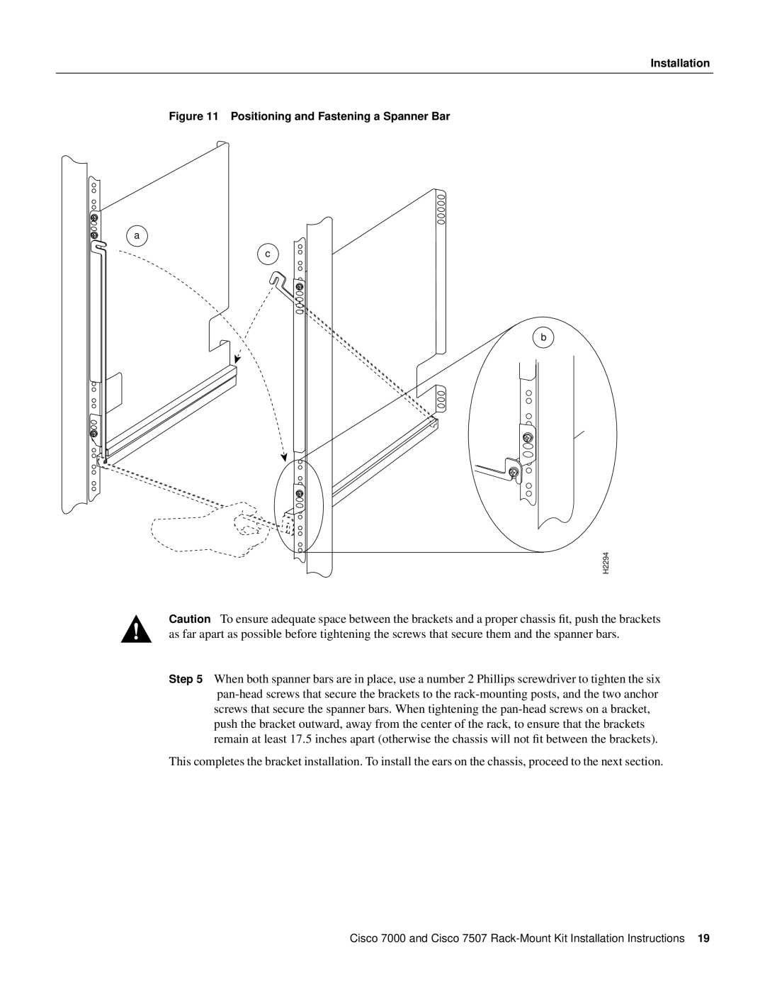 Cisco Systems Cisco 7000, Cisco 7507 installation instructions Positioning and Fastening a Spanner Bar 