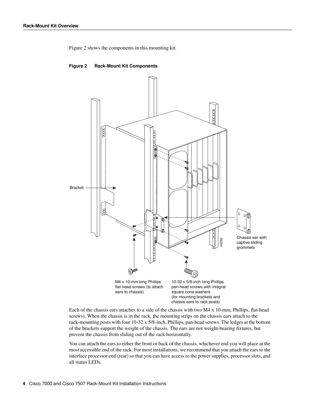 Cisco Systems Cisco 7507, Cisco 7000 installation instructions Shows the components in this mounting kit 