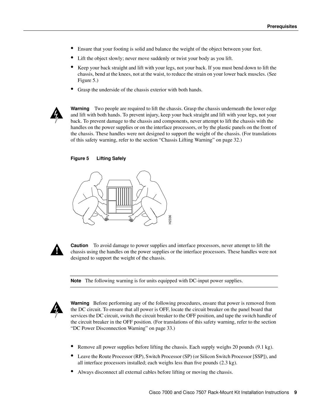 Cisco Systems Cisco 7000, Cisco 7507 installation instructions Lifting Safely 