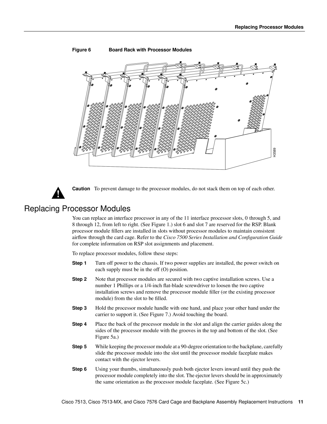 Cisco Systems CISCO7576, Cisco 7513-MX manual Replacing Processor Modules, Board Rack with Processor Modules 