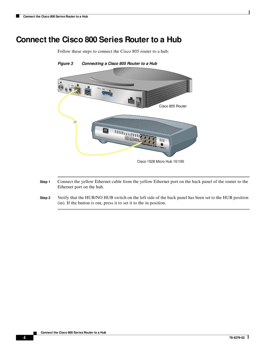 Cisco Systems Cisco 805 quick start Connect the Cisco 800 Series Router to a Hub 