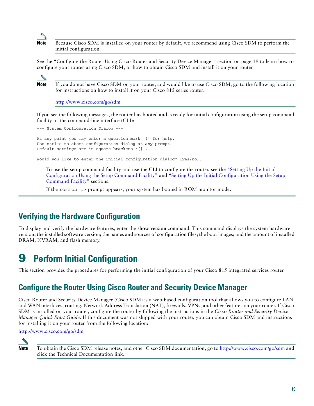 Cisco Systems Cisco 815 quick start Perform Initial Configuration, Verifying the Hardware Configuration 