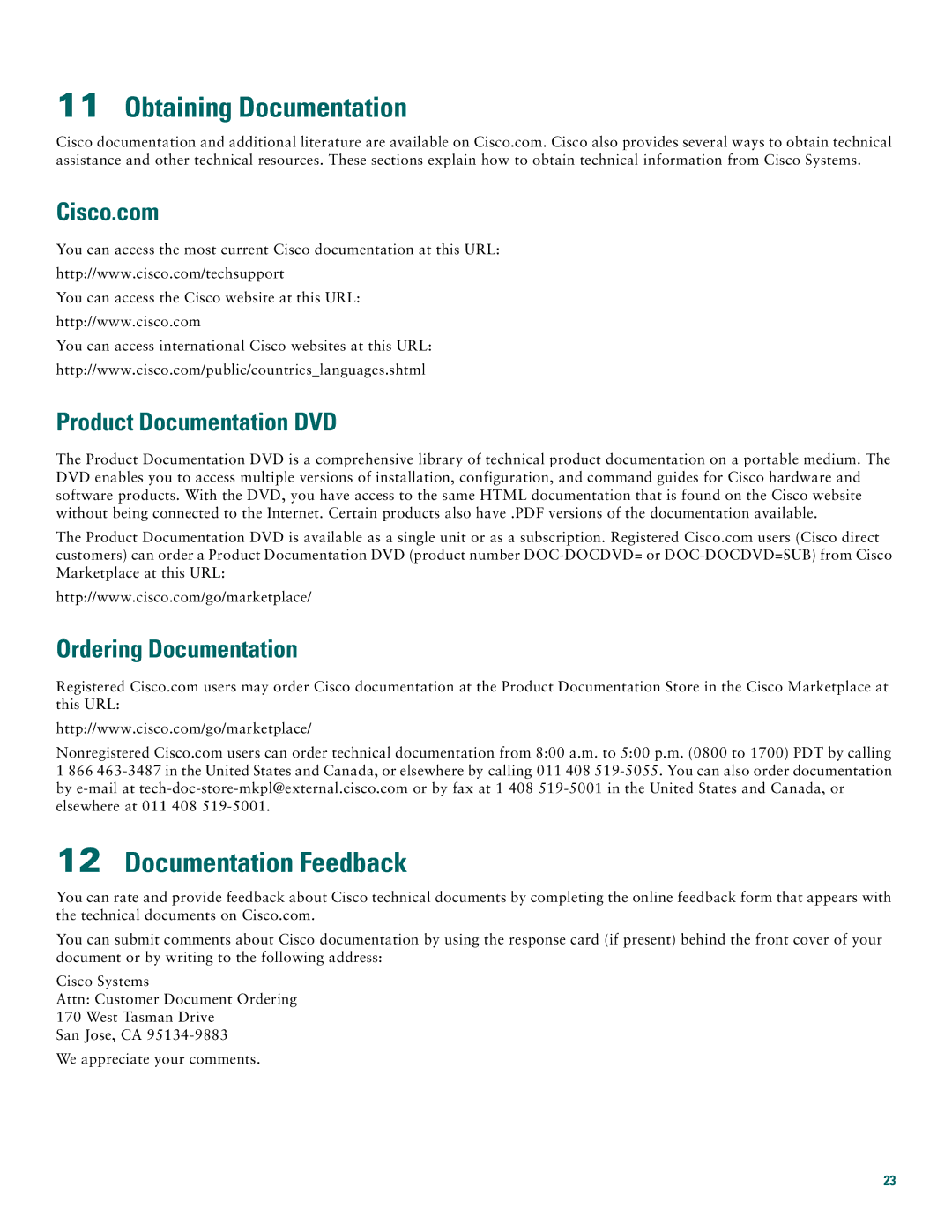 Cisco Systems Cisco 815 quick start Obtaining Documentation, Documentation Feedback, Cisco.com 