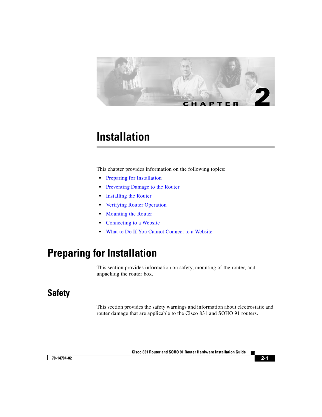 Cisco Systems Cisco 831 manual Preparing for Installation, Safety 