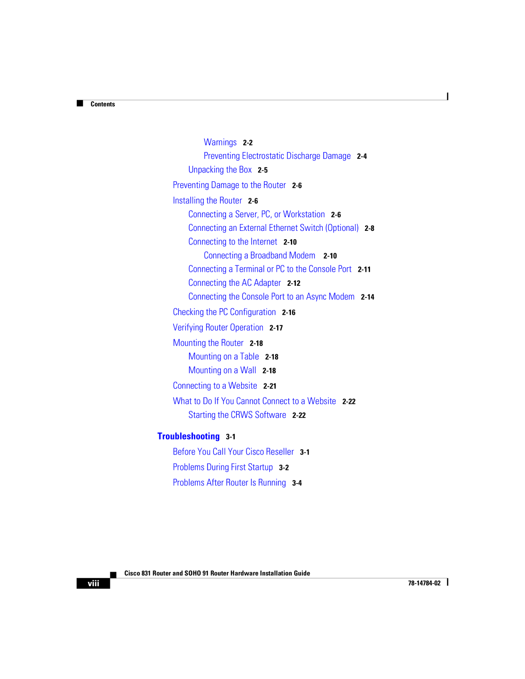 Cisco Systems Cisco 831 manual Troubleshooting 