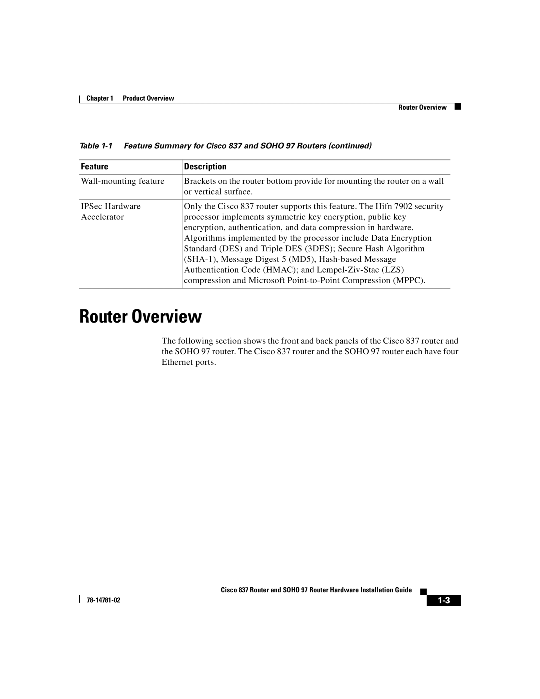 Cisco Systems Cisco 837 manual Router Overview 