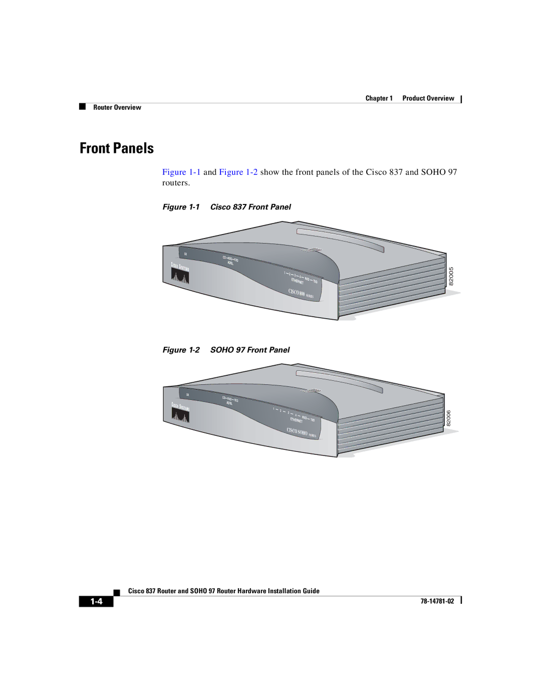 Cisco Systems manual Front Panels, Cisco 837 Front Panel 