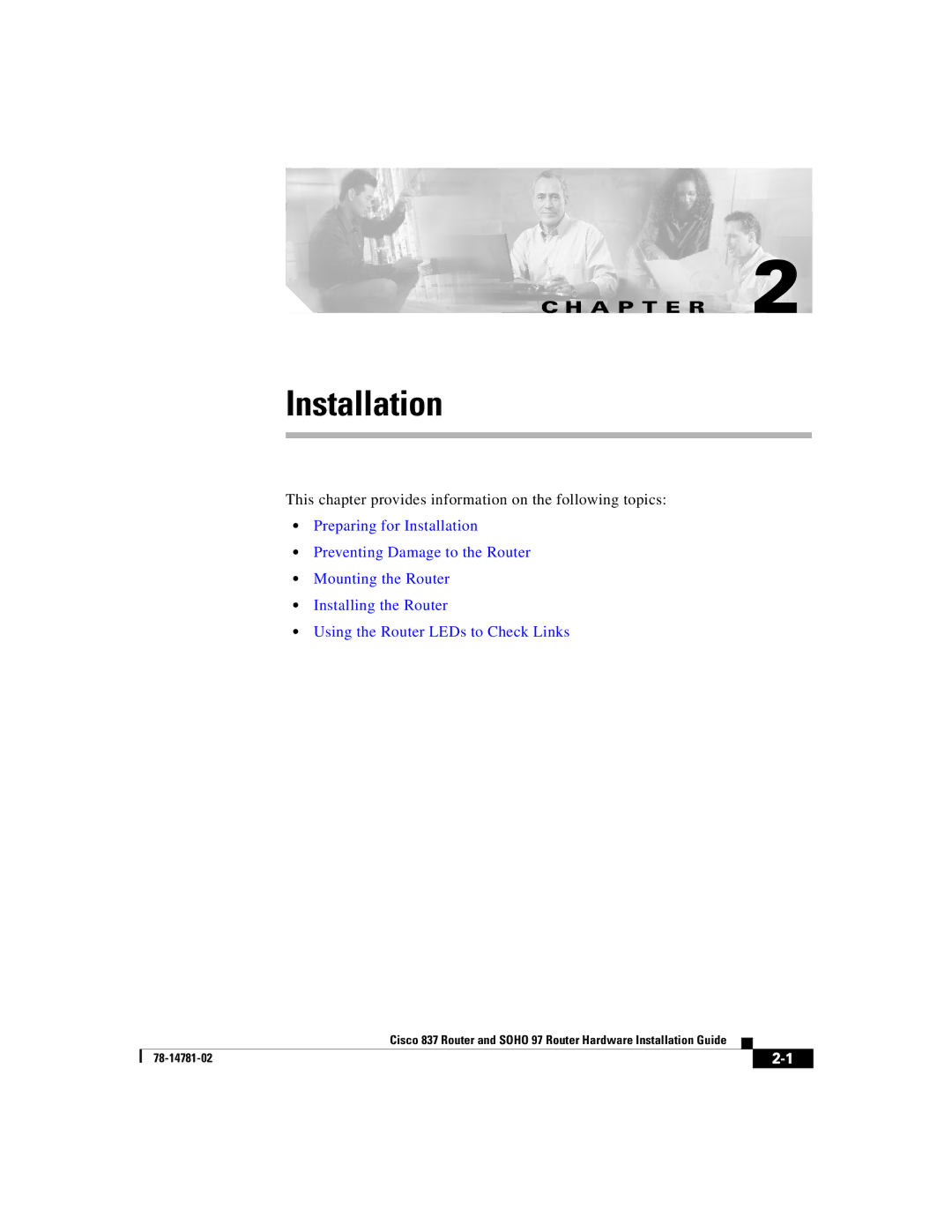 Cisco Systems Cisco 837 manual Installation 