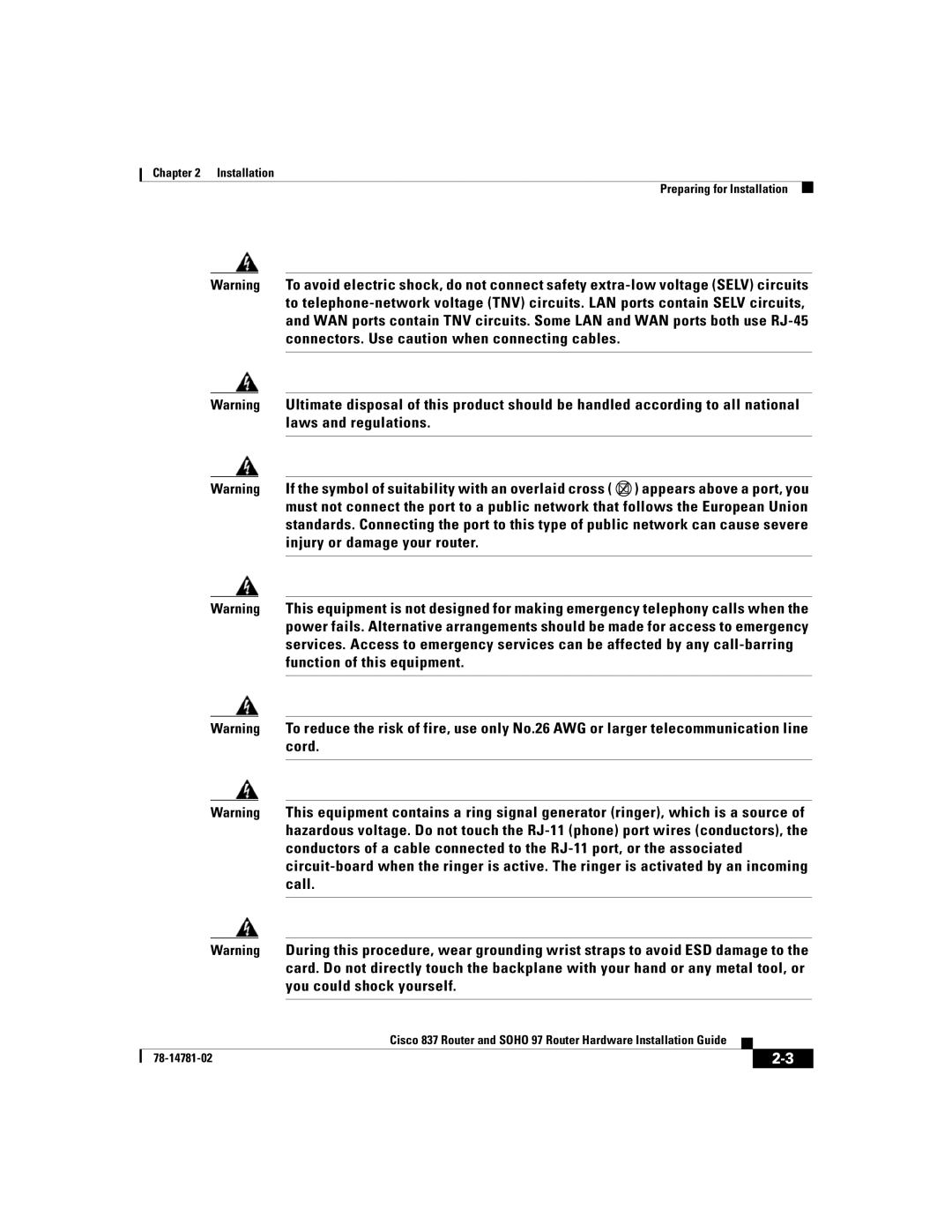 Cisco Systems Cisco 837 manual Installation Preparing for Installation 