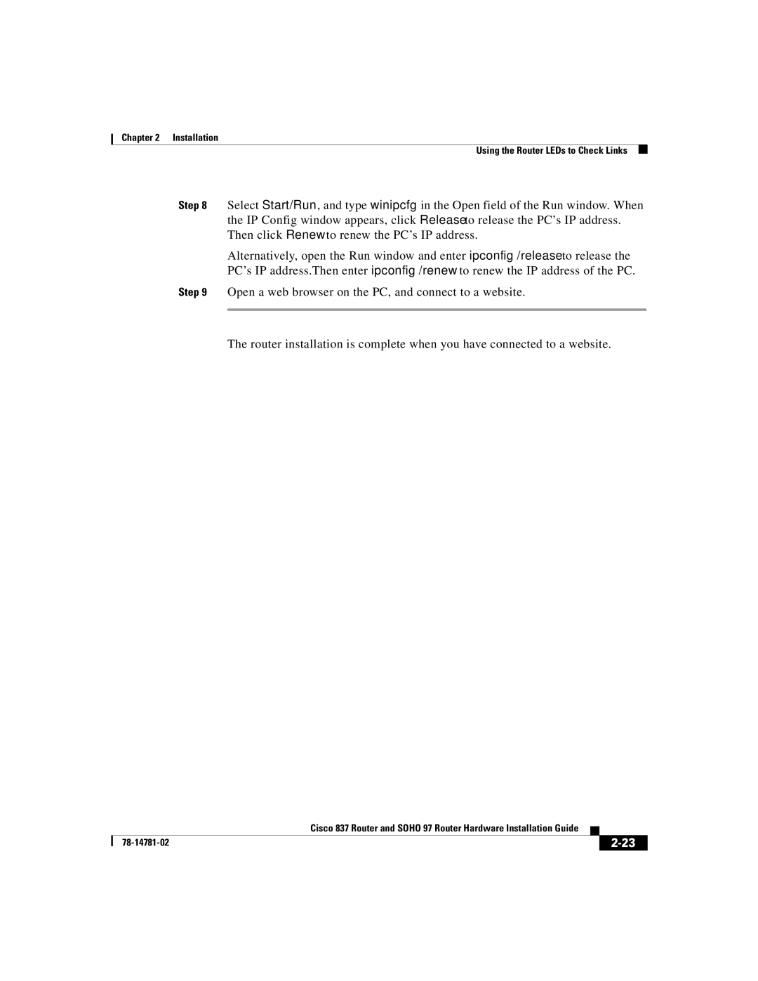 Cisco Systems Cisco 837 manual Installation Using the Router LEDs to Check Links 