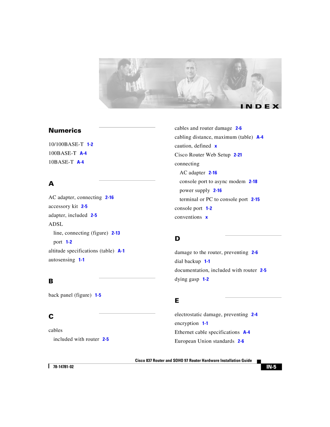 Cisco Systems Cisco 837 manual Numerics 