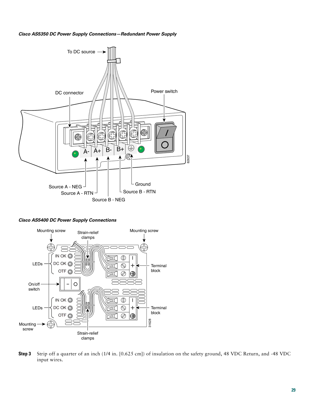 Cisco Systems Cisco AS5350 quick start Cisco AS5400 DC Power Supply Connections 