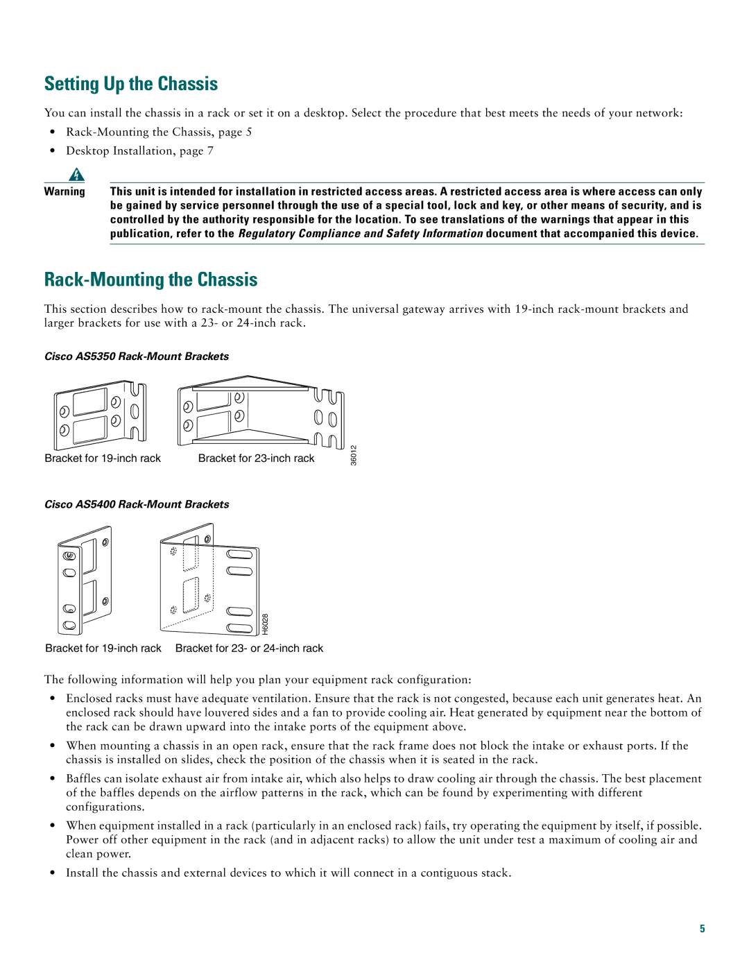 Cisco Systems Cisco AS5350, Cisco AS5400 quick start Setting Up the Chassis, Rack-Mounting the Chassis 